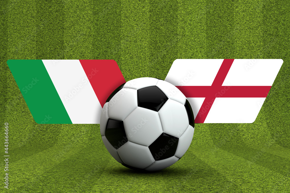 England Vs. Italy soccer match. National flags with football. 3D ...