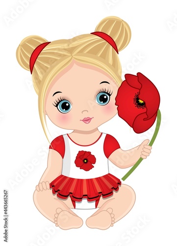 Vector Cute Blond Little Baby Girl with Poppy 