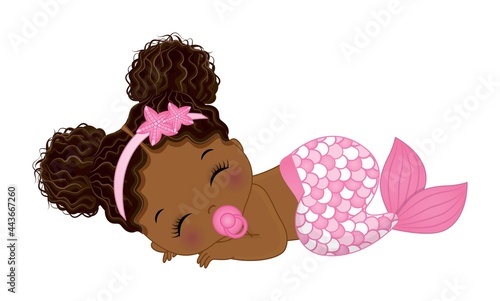 African American Cute Baby Mermaid with Pacifier