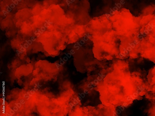 A cloud of red smoke spreading on a black background.  Abstract wallpapers are used as backgrounds.