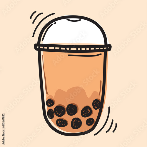 Vector sketch of bubble tea in a cup. popular drink. Hand drawn colorful illustration isolated on a white background. boba doodle art. bubble green tea