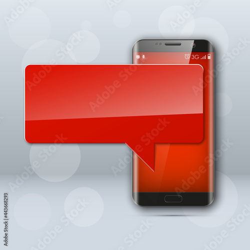 New model Mobile phone with platform for communication. Cell mobile short message. Smartphone blank colloquial cloud banner. Cellular empty advertising poster.