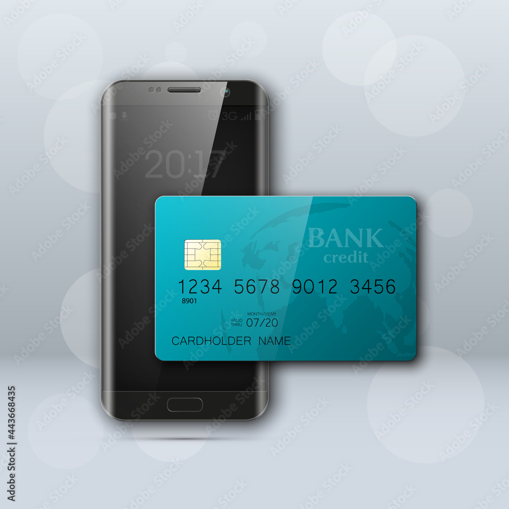 Smartphone banner & credit card. Advertising promo poster phone & bank card icon. Communicator PDA Electronic money funds transfer. Plastic card software. Update banking icon. Debit card with chip Smartphone banner & credit card. Advertising promo poster phone & bank card icon. Communicator PDA Electronic money funds transfer. Plastic card software. Update banking icon. Debit card with chip