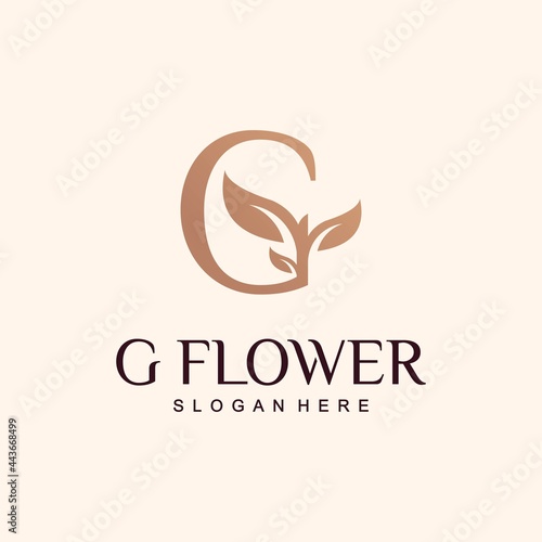 Set creative G letter flower logo template in sumptuous colors G flower