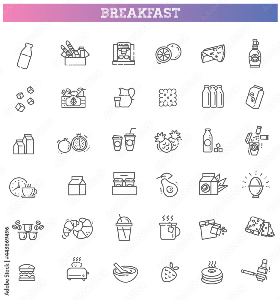 Vector outline breakfast flat icons. Cooking set Vector outline breakfast flat icons. Cooking set