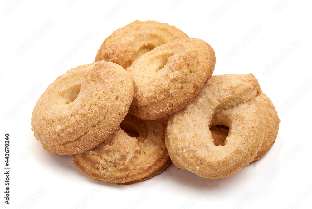 Crispy shortbread cookies, isolated on white background. High resolution image.