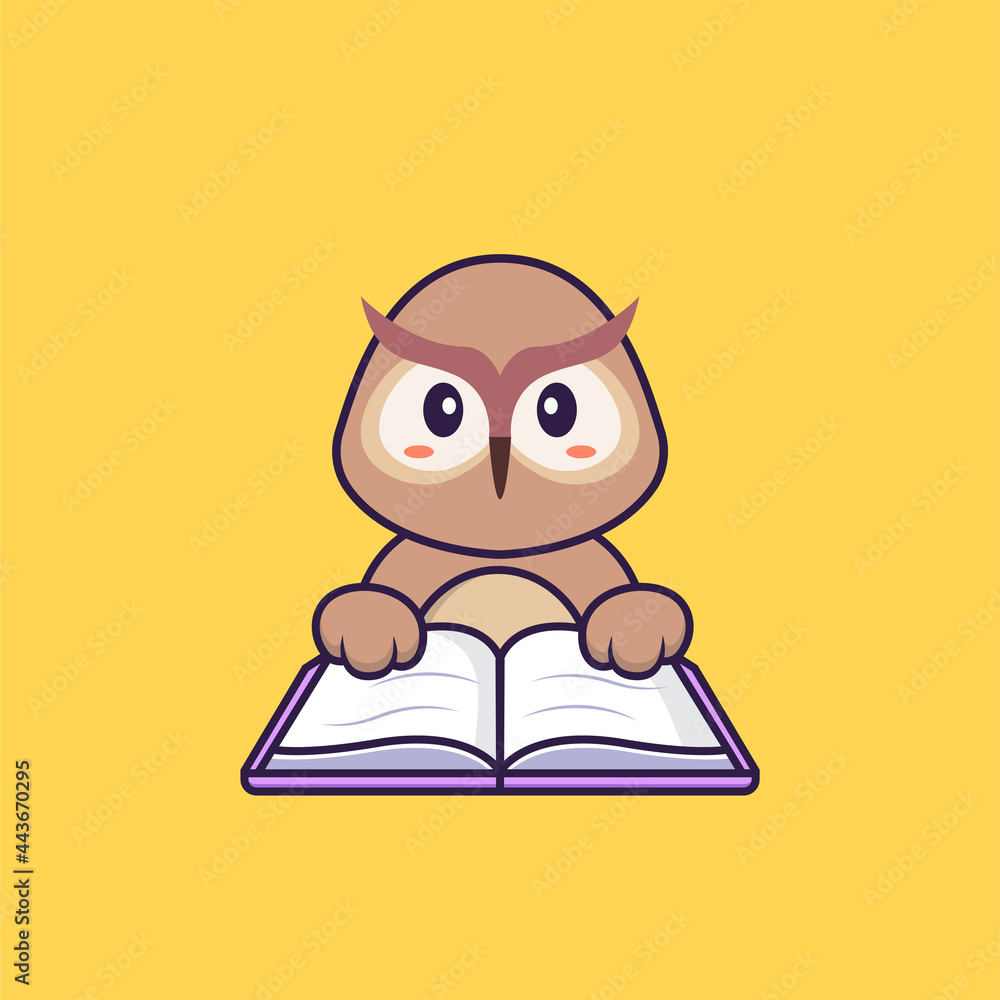 Cute owl reading a book. Animal cartoon concept isolated. Can used for t-shirt, greeting card, invitation card or mascot. Flat Cartoon Style Cute owl reading a book. Animal cartoon concept isolated. Can used for t-shirt, greeting card, invitation card or mascot. Flat Cartoon Style