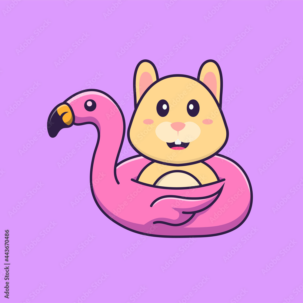 Cute rabbit With flamingo buoy. Animal cartoon concept isolated. Can used for t-shirt, greeting card, invitation card or mascot. Flat Cartoon Style Cute rabbit With flamingo buoy. Animal cartoon concept isolated. Can used for t-shirt, greeting card, invitation card or mascot. Flat Cartoon Style