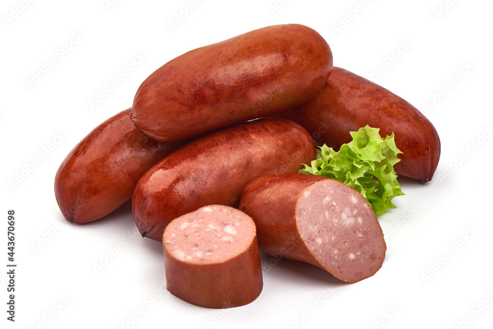 Roasted sausages, isolated on white background. Roasted sausages, isolated on white background.