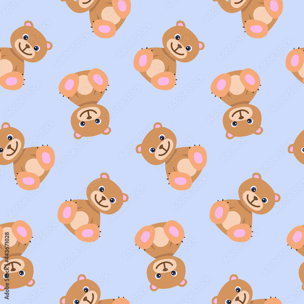 Seamless pattern with cute brown teddy bear in pastel colors. Baby illustration. Cartoon print for kids. Perfect for children clothes, textile, nursery wallpaper, gift wrap, greeting cards. 