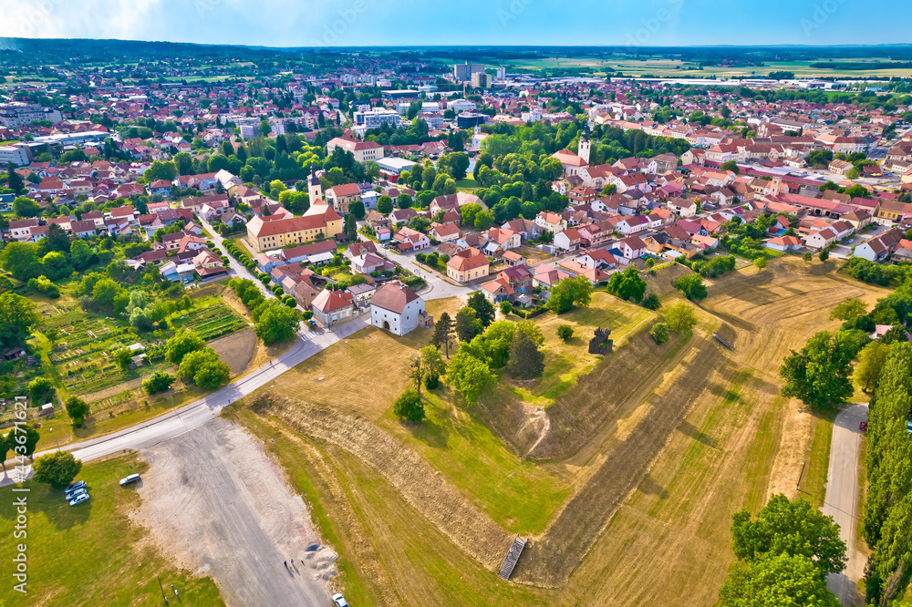 Town of Koprivnica city center aerial view