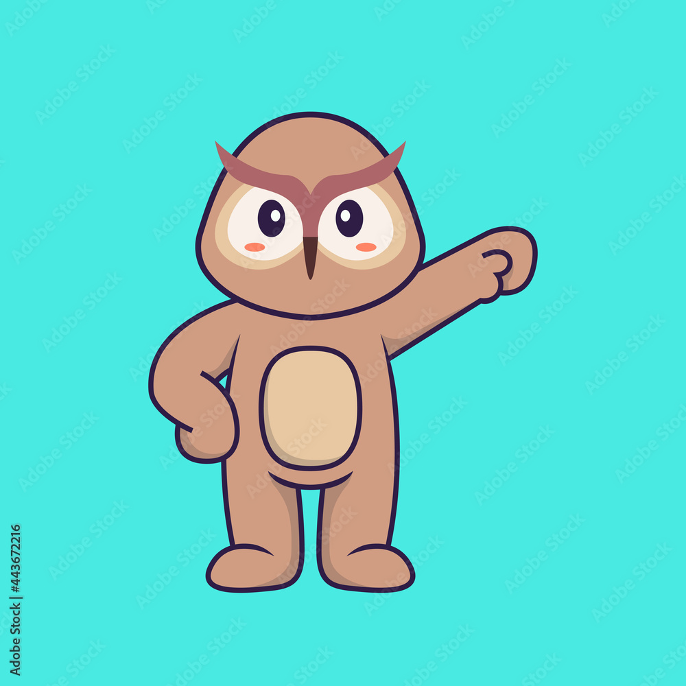 Obraz premium Cute owl hero. Animal cartoon concept isolated. Can used for t-shirt, greeting card, invitation card or mascot. Flat Cartoon Style
