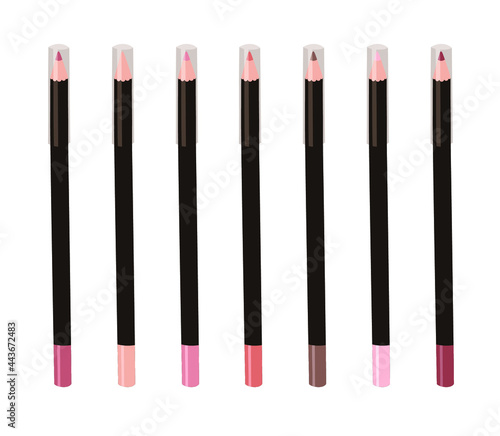 Hand Drawn Cartoon Fashion Illustration Makeup Tools Pensil for Eyes or Lips. Vector Set Drawing Beauty Product. Art Work Collection Decorative Cosmetic