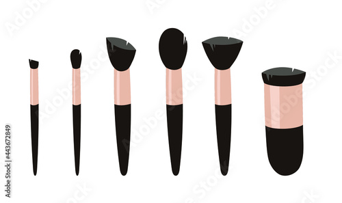 Hand Drawn Cartoon Fashion Illustration Makeup Tools Brush. Vector Set Drawing Beauty Product. Art Work Collection Decorative Cosmetic