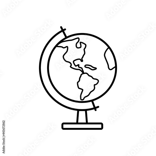 School globe for geography lessons. Simple vector image of school  university and education. Back to school. Logo for day of knowledge  day of geographer. Flat illustration