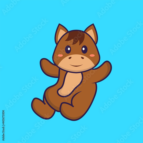 Cute horse is flying. Animal cartoon concept isolated. Can used for t-shirt  greeting card  invitation card or mascot. Flat Cartoon Style