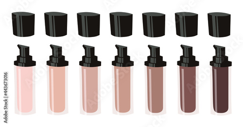Hand Drawn Cartoon Fashion Illustration Makeup Tools Liquid Сorrector. Vector Set Drawing Beauty Products Сoncealers. Art Work Collection Decorative Cosmetics Skin Tone