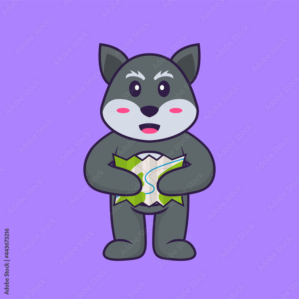 Cute fox holding a map. Animal cartoon concept isolated. Can used for t-shirt, greeting card, invitation card or mascot. Flat Cartoon Style Cute fox holding a map. Animal cartoon concept isolated. Can used for t-shirt, greeting card, invitation card or mascot. Flat Cartoon Style