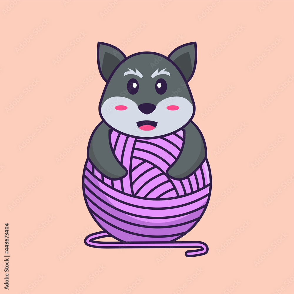 Cute fox playing with wool yarn. Animal cartoon concept isolated. Can used for t-shirt, greeting card, invitation card or mascot. Flat Cartoon Style Cute fox playing with wool yarn. Animal cartoon concept isolated. Can used for t-shirt, greeting card, invitation card or mascot. Flat Cartoon Style