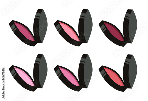 Hand Drawn Cartoon Fashion Illustration Makeup Tools Palette Blush. Vector Set Drawing Beauty Products. Art Work Collection Decorative Cosmetics
