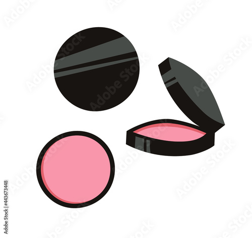 Hand Drawn Cartoon Fashion Illustration Makeup Tools Palette Blush. Vector Set Drawing Beauty Products. Art Work Collection Decorative Cosmetics