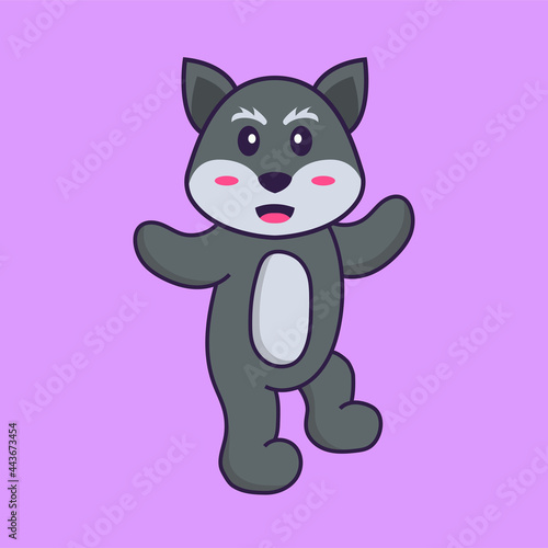 Cute fox is dancing. Animal cartoon concept isolated. Can used for t-shirt, greeting card, invitation card or mascot. Flat Cartoon Style