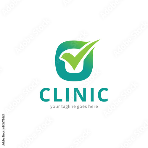 tick mark and letter O logo design, for clinics, pharmacies, hospitals, laboratories, and other health themes