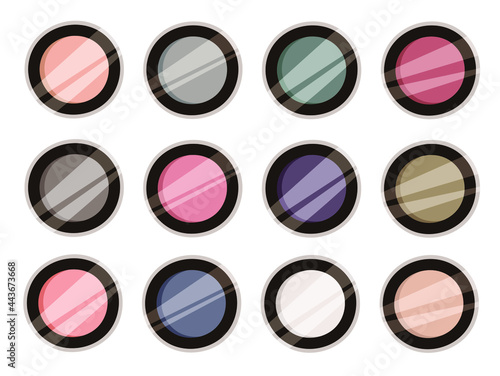 Hand Drawn Cartoon Fashion Illustration Makeup Tools Eyes Shadows. Vector Set Drawing Beauty Products Eyeshadow. Art Work Collection Decorative Cosmetics