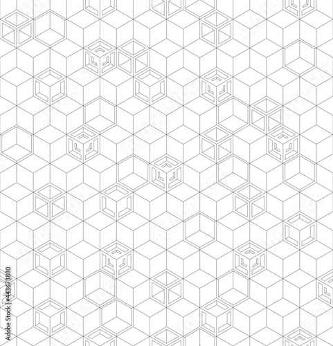 Obraz na płótnie Seamless geometric pattern with white cubes and black wireframes w salonie