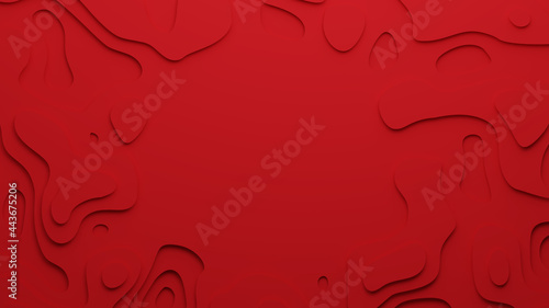 Cut paper style background. Red template for posters  presentations  with place for text. 3d abstract backdrop with smooth wavy layers.