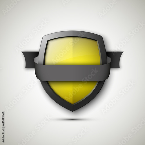 Protected guard shield & band. Safety badge color stripe icon. Privacy banner shield & tape. Security label. Defense tag. Presentation sticker shield ribbon. Defense safeguard stripe. ribbon