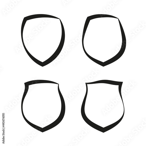 Protect guard shield plain line concept. Outline shield badge. Safety icon set. Privacy banner kit. Security label. Flat style protect sticker symbol shape. Safeguard simple sign. linear pictogram