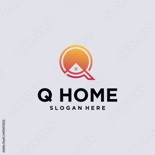 Logo monogram alphabet letter Q house with real estate logo design
