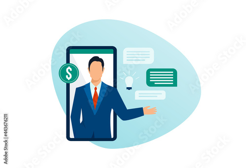 Vector of a professional financial advisor a business man giving online consultation