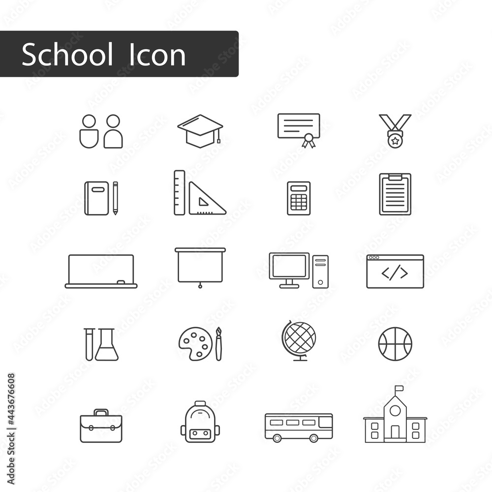 Thin line icons set of school and education on white background. Thin line icons set of school and education on white background.