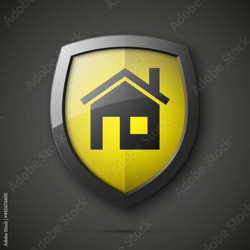 Protected guard shield house concept. Safety badge home icon. Privacy banner shield house. Security home label. Defense tag. Presentation shining sticker shape. defense safeguard shield sign