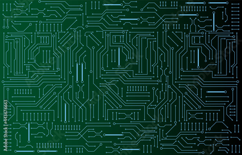 circuit board electronic or electrical line on green engineering technology concept vector panorama background