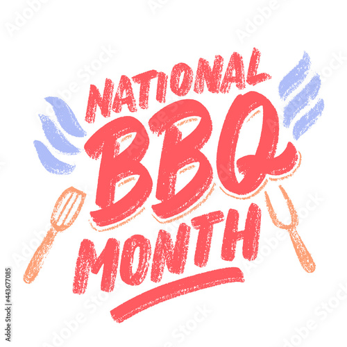 National BBQ month. Vector handwritten sign.