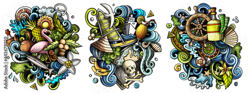 Bahamas cartoon vector doodle designs set.