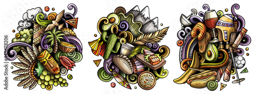 Chile cartoon vector doodle designs set.