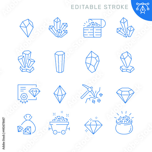 Crystal related icons. Editable stroke. Thin vector icon set