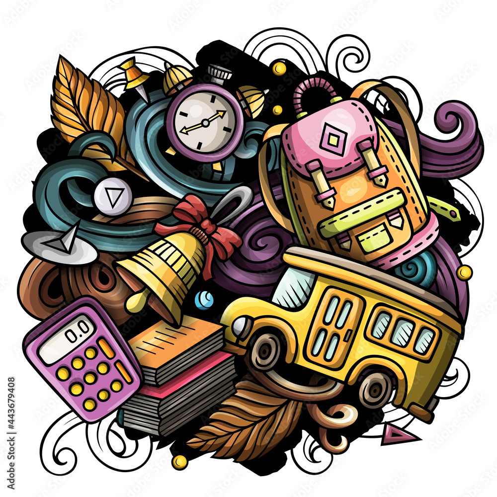 Cartoon cute doodles Back to School Colorful illustration Cartoon cute doodles Back to School Colorful illustration