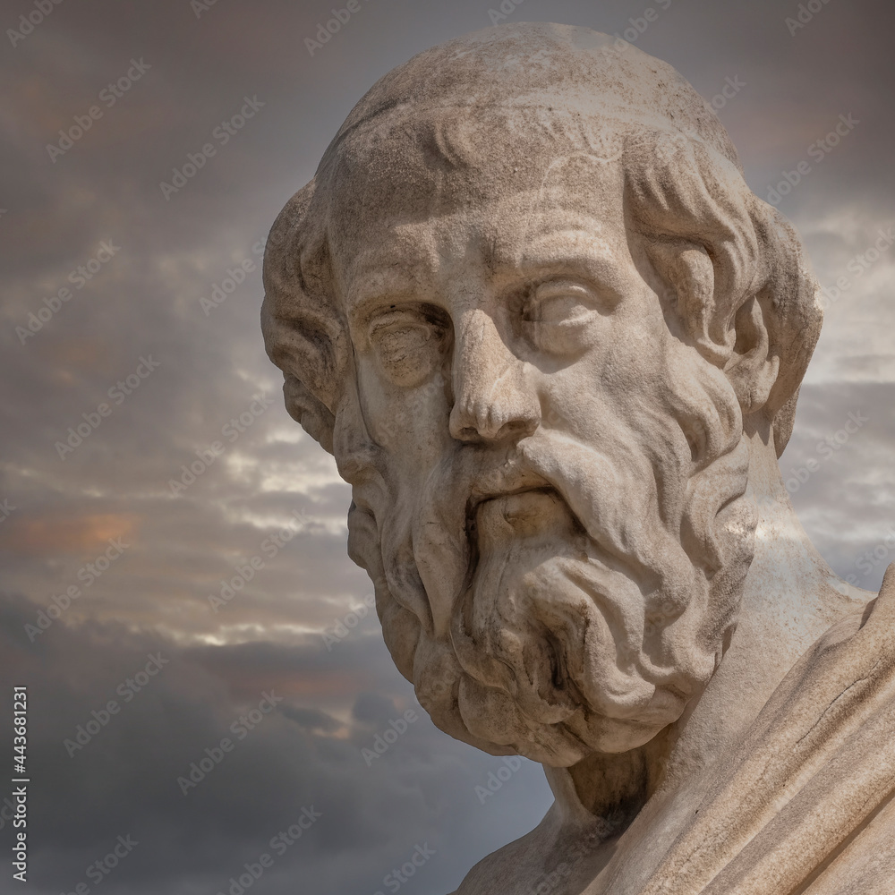 Plato, the ancient Greek philosopher statue detail, Athens Greece