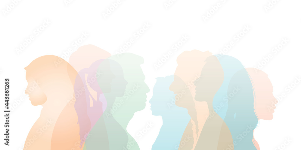 Group of multi-ethnic business co-workers and colleagues. Silhouette of diversity people side. vector illustration.