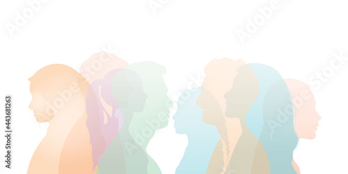 Group of multi-ethnic business co-workers and colleagues. Silhouette of diversity people side. vector illustration.