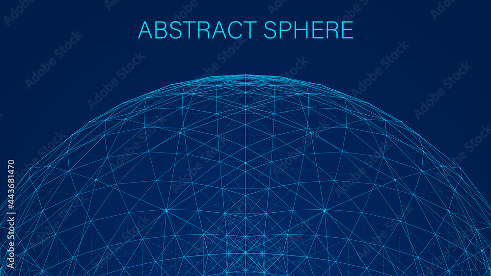 Obraz premium Abstract 3D sphere of particles and lines. Network or connection. Ball or globe of points. Futuristic digital technology background. Vector illustration