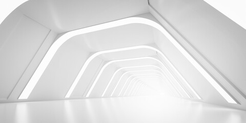 Light Corridor modern background. Futuristic Sci-Fi Tunnel. 3D Rendering