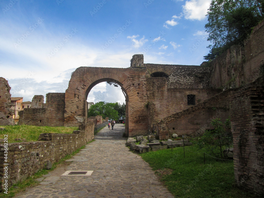 City gates of Rome inside the roman forum, ruins of the castle of the roman forum, Tourism concept