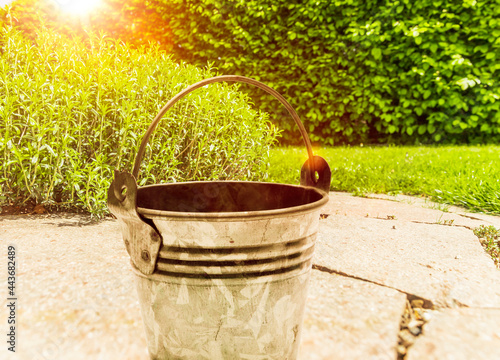 Metalleimer im Kräutergarten