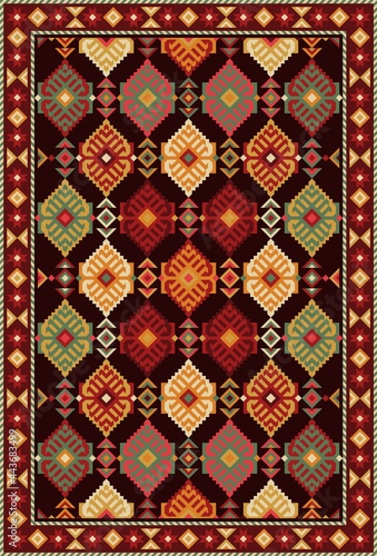 Colorful oriental carpet with geometric pattern